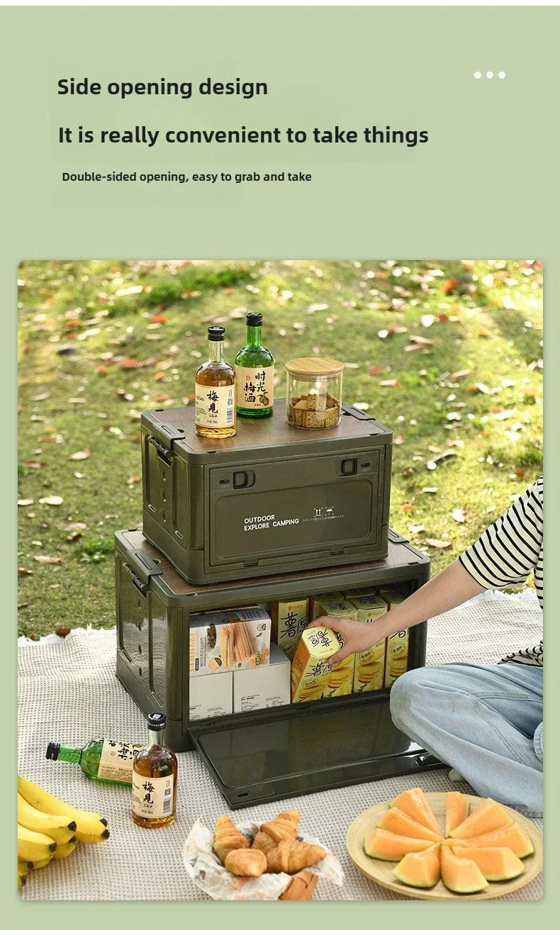 Load image into Gallery viewer, Folding outdoor picnic camping box, wooden-lid storage box, household storage luggage and organization box, car-mounted carrying
