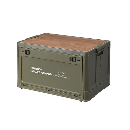Folding outdoor picnic camping box, wooden-lid storage box, household storage luggage and organization box, car-mounted carrying