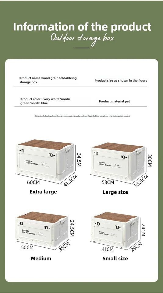 Folding outdoor picnic camping box, wooden-lid storage box, household storage luggage and organization box, car-mounted carrying