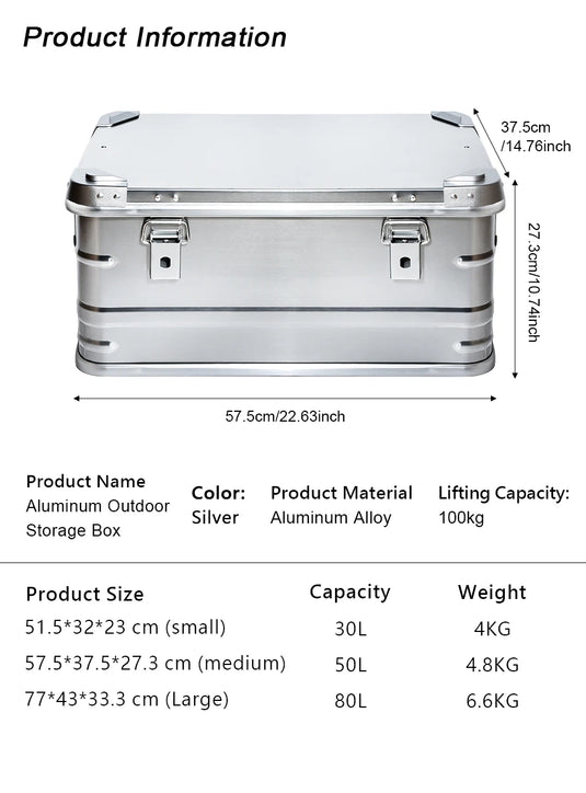 DOTWISE Outdoor Storage Box 30-80L Large Capacity Aluminum Alloy Box For Camping Picnics Travel Home Storage Organization