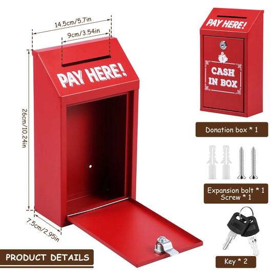 Metal Locking Mailbox Wall Mounted Hanging Mailbox Lockable Outdoor Mail Box for House Ballot Donation & Collection Key Drop Box