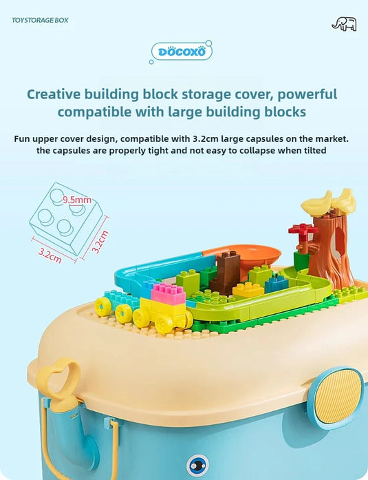 Children's Large Toy Storage Box with Cartoon Design Dustproof PP Bin with Wheels for Clothes & Building Blocks Organization
