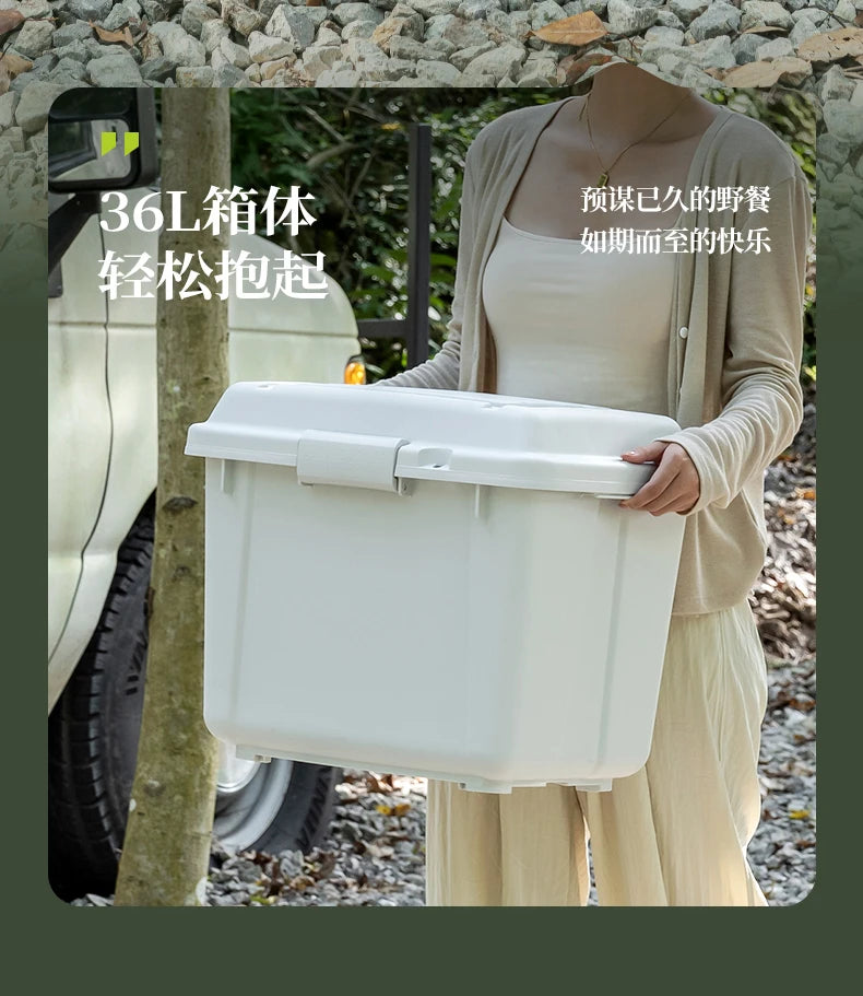 Load image into Gallery viewer, Industrial Storage Box Large Capacity Organizer Box Durable Camping Container with Wheels Heavy-Duty Storage Case Off-White
