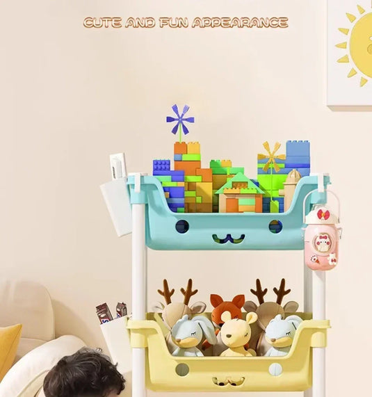 Toy Storage Cart Children's Toy Storage Rack and Shelf Rotating Bookshelf Household Mobile Handcart Living Room Storage Rack