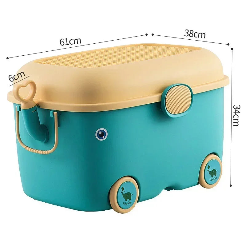 Load image into Gallery viewer, Children's Large Toy Storage Box with Cartoon Design Dustproof PP Bin with Wheels for Clothes &amp; Building Blocks Organization

