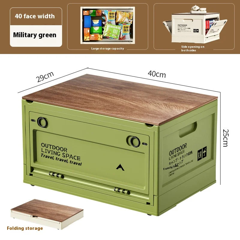 Load image into Gallery viewer, Outdoor Camping Storage Box Camping Wooden Lid Folding Box Car Trunk Storage Box Side Opening Plastic Organizer Box
