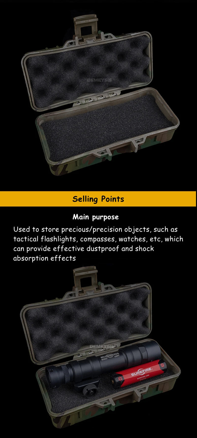 Load image into Gallery viewer, Tactical Flashlight Storage Box Dustproof with Padded Hunting Shooting Toolbox Suitcase Lockable Safety Accessories Case
