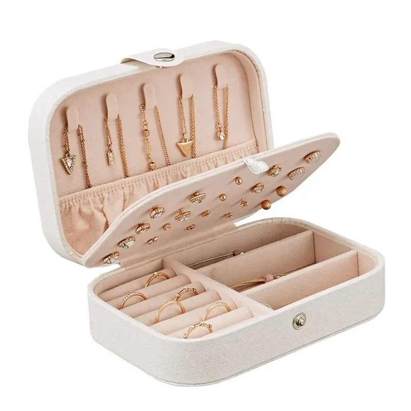 Load image into Gallery viewer, Portable Jewelry Box Jewelry Organizer Display Travel Jewelry Case Boxes Button Leather Storage Zipper Jewelers Joyero
