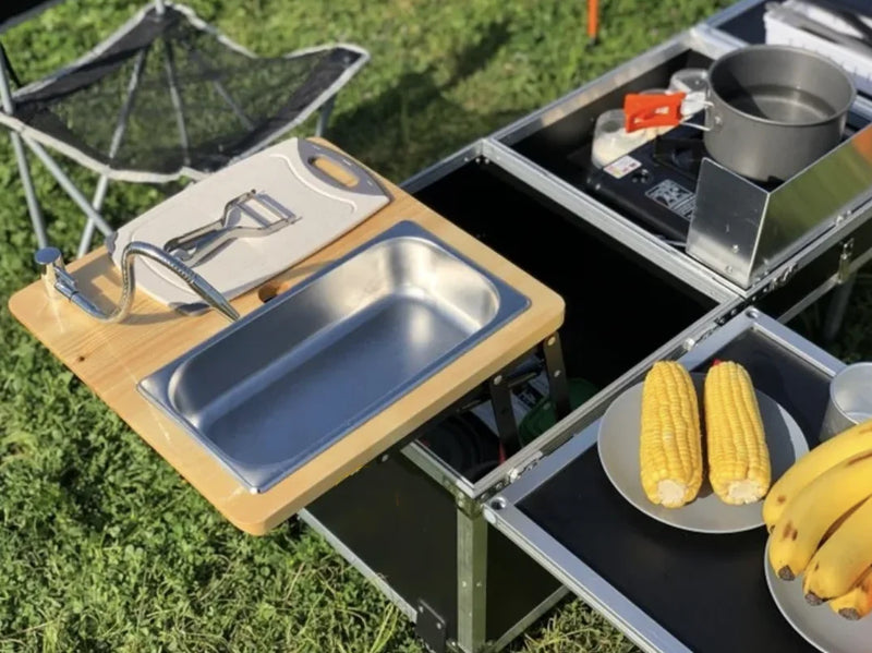 Load image into Gallery viewer, Outdoor Camping Portable Mobile Kitchenette Camping Picnic Kitchen Cooking Folding Storage Box Integrated Stove
