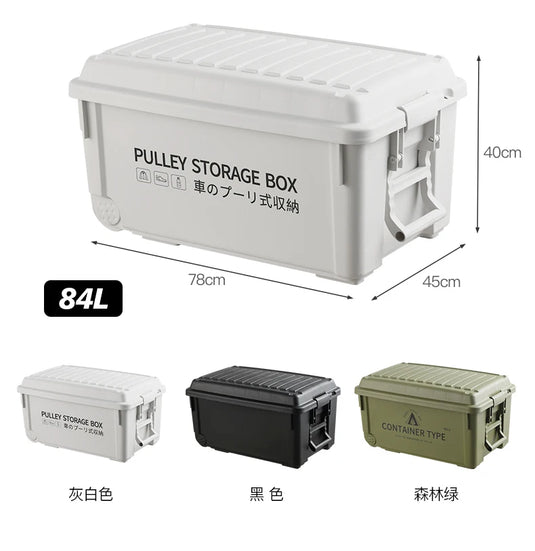 Industrial Storage Box Large Capacity Organizer Box Durable Camping Container with Wheels Heavy-Duty Storage Case Off-White