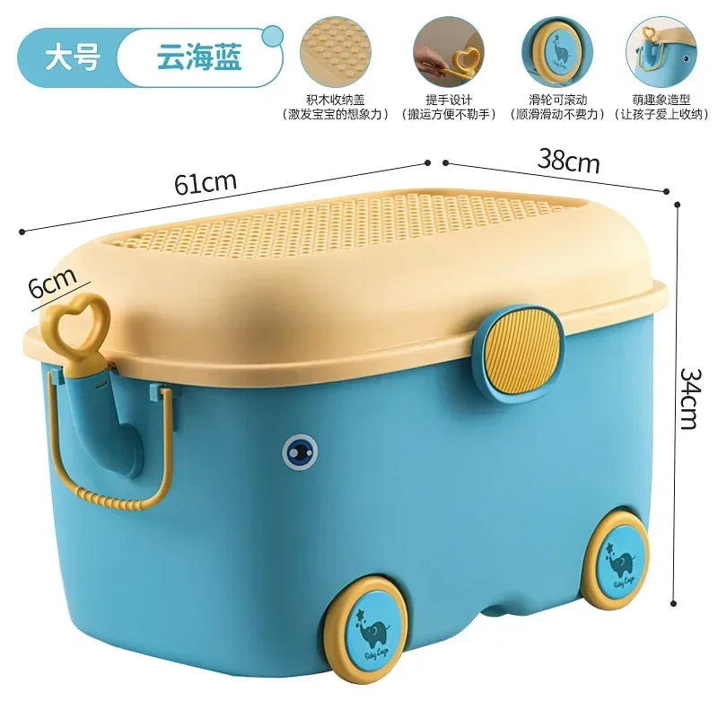 Load image into Gallery viewer, Children's Large Toy Storage Box with Cartoon Design Dustproof PP Bin with Wheels for Clothes &amp; Building Blocks Organization
