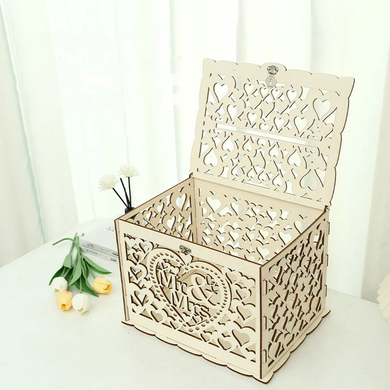 Load image into Gallery viewer, Wedding Card Boxes Hollow Out Wooden Box Wedding Decoration Supplies DIY Pattern Grid Invitation Gift Business Card Storage Box
