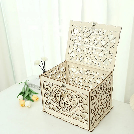 Wedding Card Boxes Hollow Out Wooden Box Wedding Decoration Supplies DIY Pattern Grid Invitation Gift Business Card Storage Box