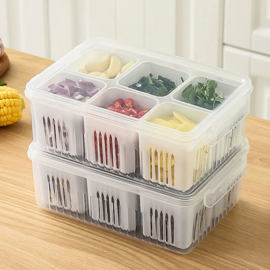 4/6 Grid Food Storage Box with Lids Kitchen Food Meat Onion Ginger Garlic Vegetable Fruit Fresh-keeping Storage Drain Basket Box