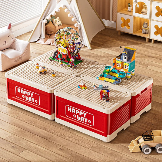 Foldable Toys Storage Box Building Block Organizer Box with Lid Movable Trolley Large Stackable Clothes Snack Storage Boxes