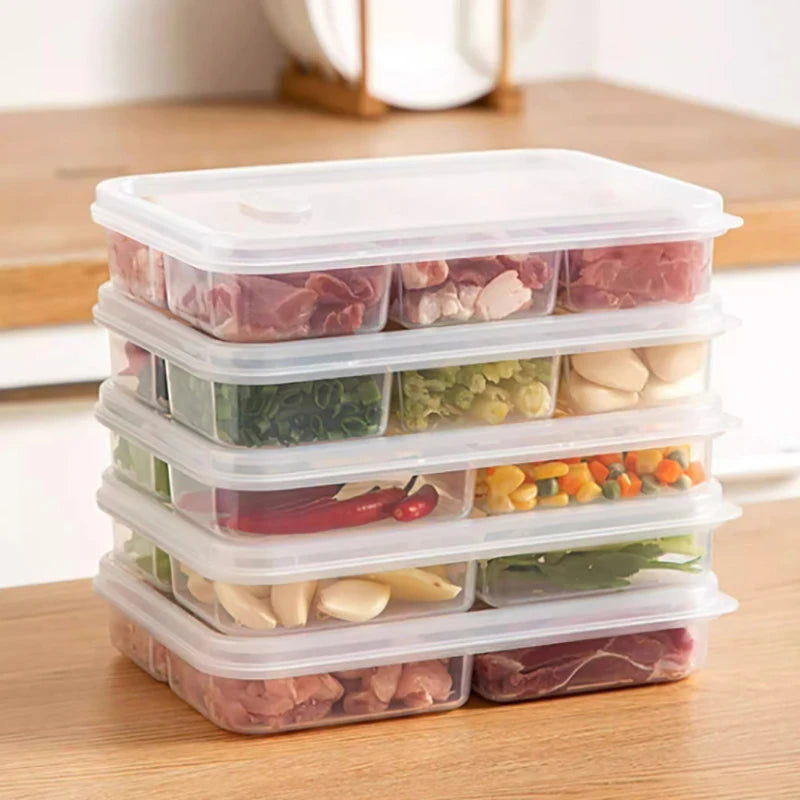 Load image into Gallery viewer, Refrigerator Storage Box 4/6 Grid Food Vegetable Fruit Storage Box Fridge Organizer Drain Basket Meat Onion Ginger Clear Crisper
