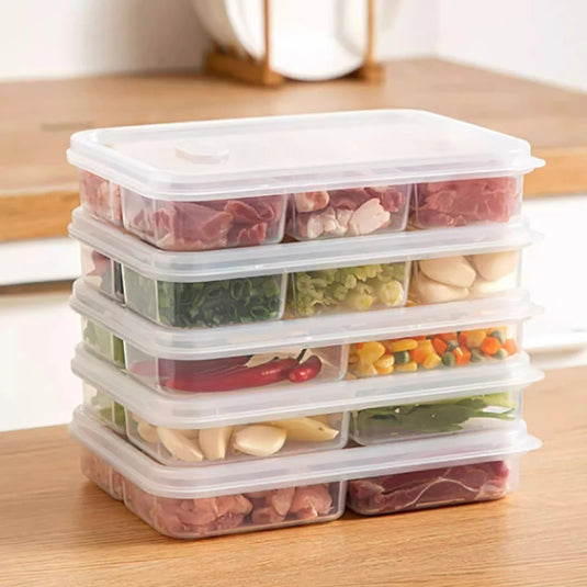 Refrigerator Storage Box 4/6 Grid Food Vegetable Fruit Storage Box Fridge Organizer Drain Basket Meat Onion Ginger Clear Crisper