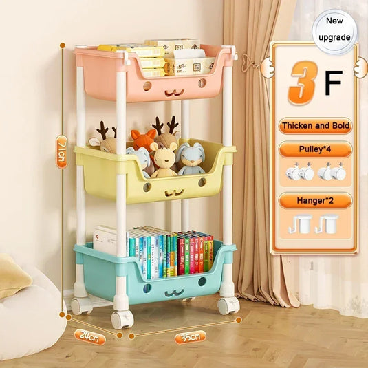 Toy Storage Cart Children's Toy Storage Rack and Shelf Rotating Bookshelf Household Mobile Handcart Living Room Storage Rack