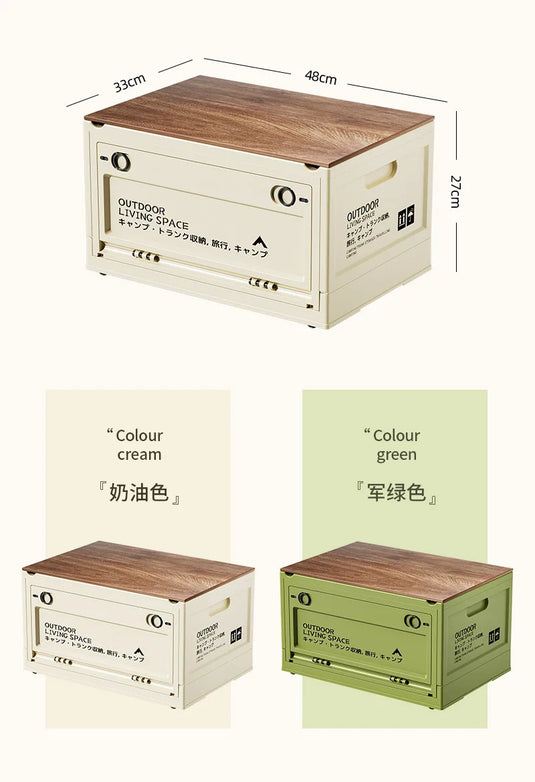 Outdoor Camping Storage Box Camping Wooden Lid Folding Box Car Trunk Storage Box Side Opening Plastic Organizer Box