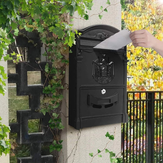 European-Style Villa Letterbox Outdoor Waterproof Mailbox Wall Mount Postbox Retro Suggestion Box with for Key Lock for
