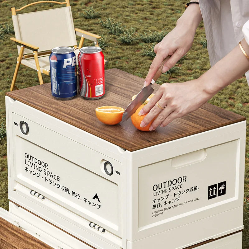 Load image into Gallery viewer, Outdoor Camping Storage Box Camping Wooden Lid Folding Box Car Trunk Storage Box Side Opening Plastic Organizer Box
