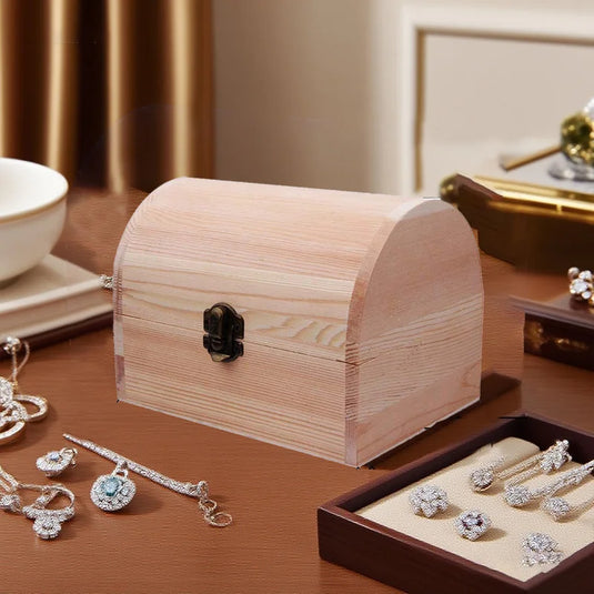 Wooden Box Treasure Chest Box Jewelry Storage Organizer Unfinished Wood Box DIY Painting Craft Box Decorative Storage Box