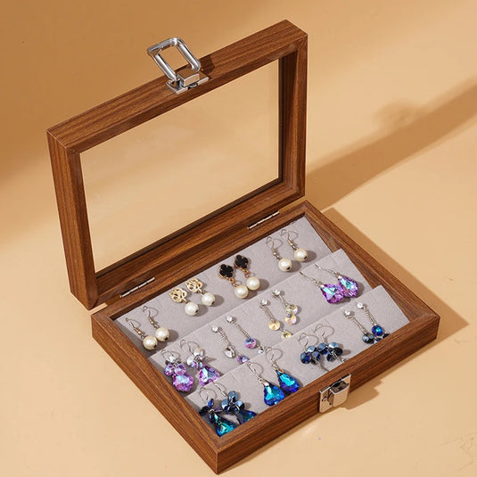 Walnut color jewelry box, ring necklace storage box, earrings, earrings, bracelets, jewelry box, solid wood jewelry box