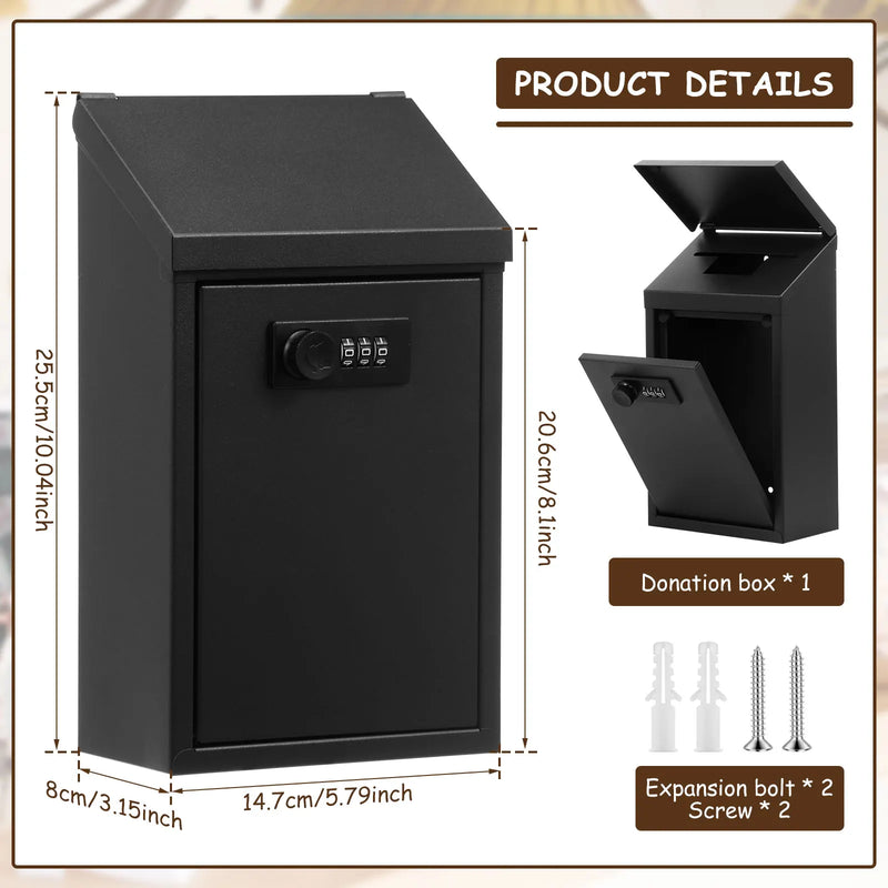 Load image into Gallery viewer, Metal Locking Mailbox Wall Mounted Hanging Mailbox Lockable Outdoor Mail Box for House Ballot Donation &amp; Collection Key Drop Box

