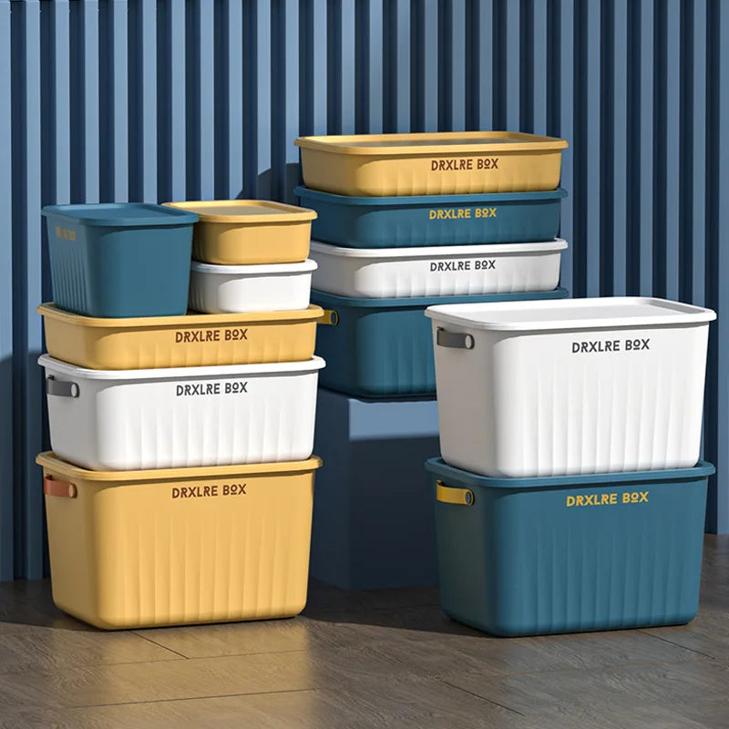 Load image into Gallery viewer, Toy Storage Box with Lid Desktop Plastic Snacks Cosmetics Organizer Basket Dormitory Wardrobe Sundry Pants Clothes Storage Box
