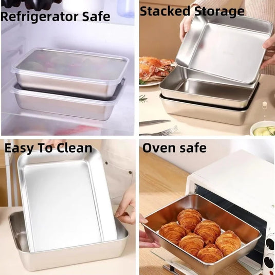 Stainless Steel Fresh-Keep Box Sealed Lunch Box with Lid Rectangle Food Container Fruit Refrigerator Storage Organizer Container