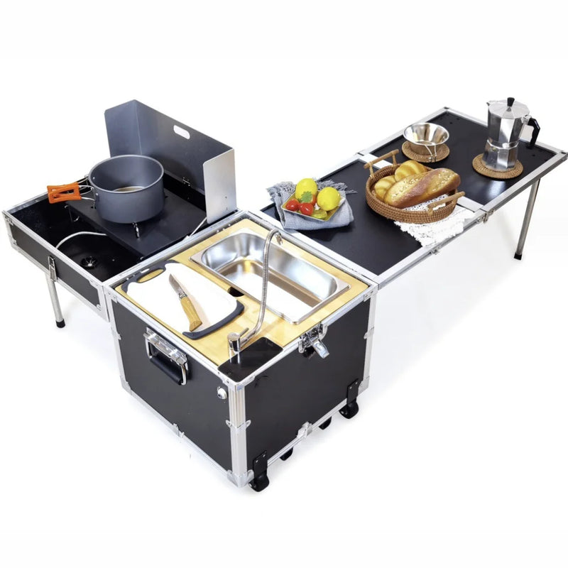 Load image into Gallery viewer, Outdoor Camping Portable Mobile Kitchenette Camping Picnic Kitchen Cooking Folding Storage Box Integrated Stove
