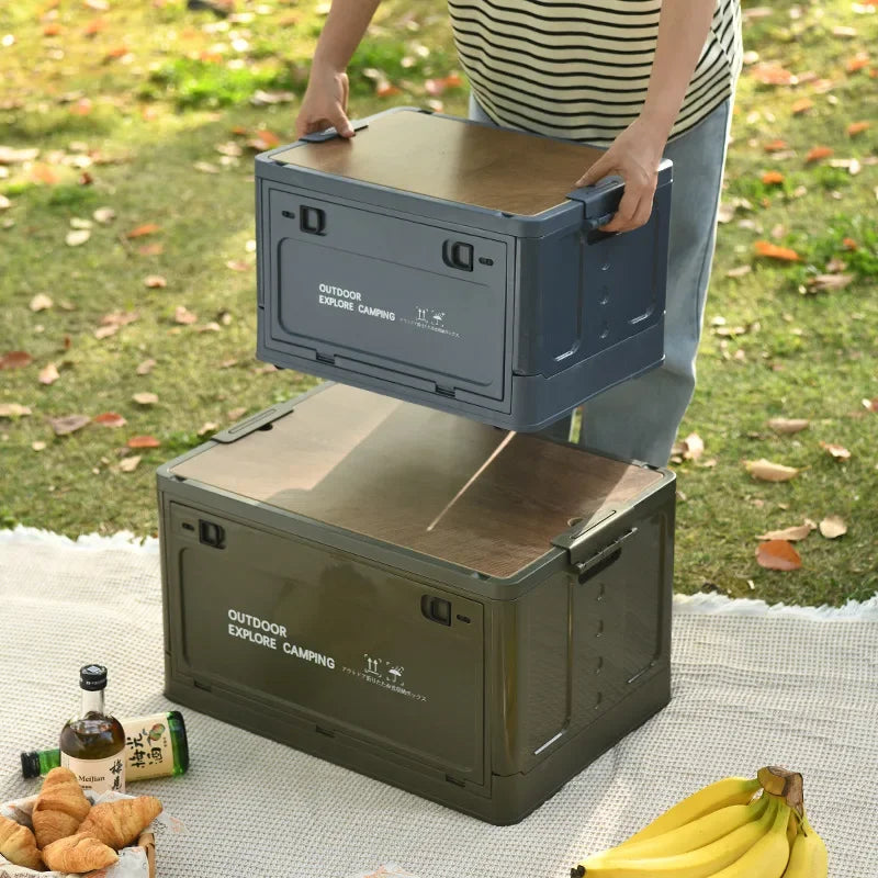 Load image into Gallery viewer, Folding outdoor picnic camping box, wooden-lid storage box, household storage luggage and organization box, car-mounted carrying
