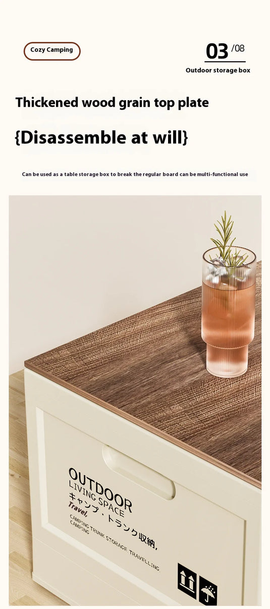 Outdoor Camping Storage Box Camping Wooden Lid Folding Box Car Trunk Storage Box Side Opening Plastic Organizer Box