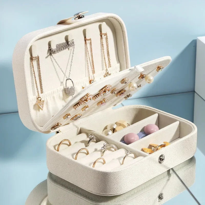 Load image into Gallery viewer, Portable Jewelry Box Jewelry Organizer Display Travel Jewelry Case Boxes Button Leather Storage Zipper Jewelers Joyero
