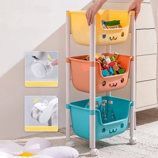Toy Storage Cart Children's Toy Storage Rack and Shelf Rotating Bookshelf Household Mobile Handcart Living Room Storage Rack
