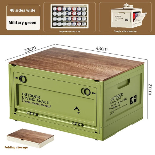 Outdoor Camping Storage Box Camping Wooden Lid Folding Box Car Trunk Storage Box Side Opening Plastic Organizer Box
