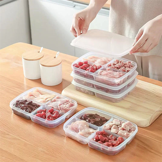 1PCS 4 Grids Food Fruit Storage Box Portable Compartment Refrigerator Freezer Organizers Meat Onion Ginger Container Boxes