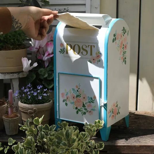 European Vintage Mailbox Iron Floor Standing Post Box for Courtyard Rustic Grocery Storage Container Home Decorative for Garden