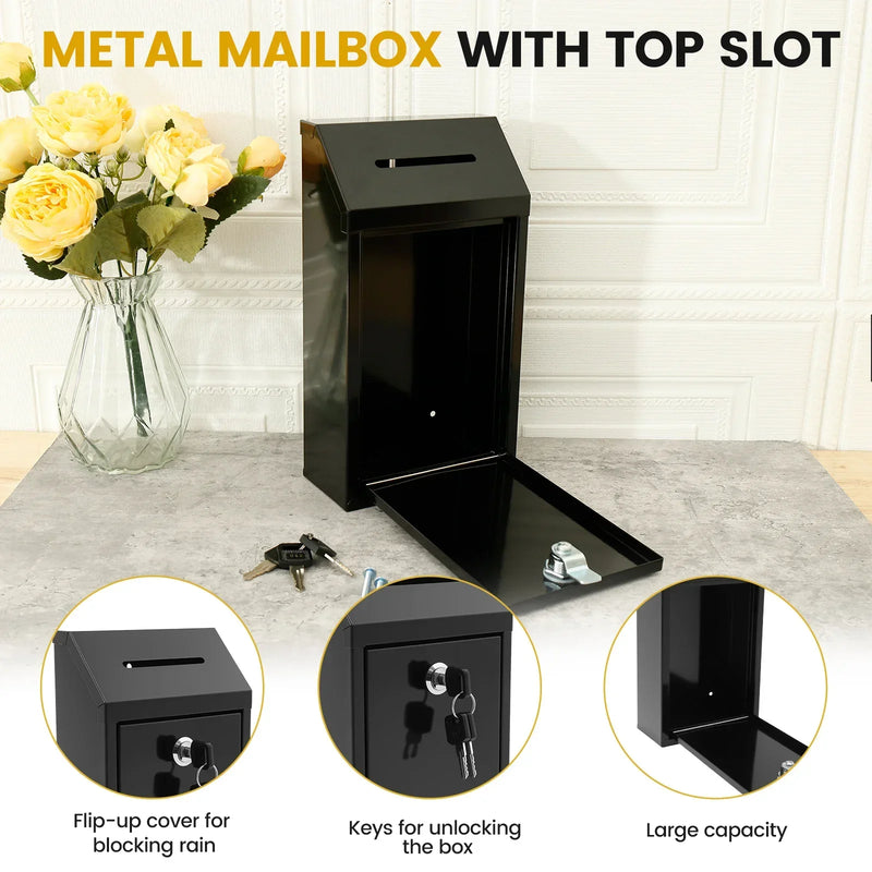 Load image into Gallery viewer, Wall Mounted Mail Box Metal Donation Box with Practical Slot Lock and Key Safe Reliable Cash Drop Box for Home Office Outdoor

