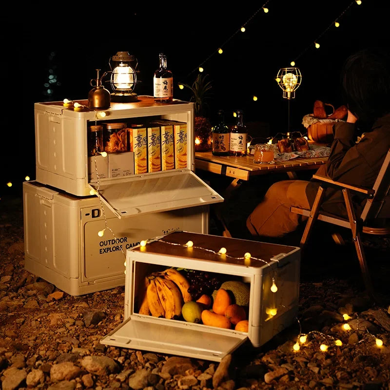 Load image into Gallery viewer, Folding outdoor picnic camping box, wooden-lid storage box, household storage luggage and organization box, car-mounted carrying
