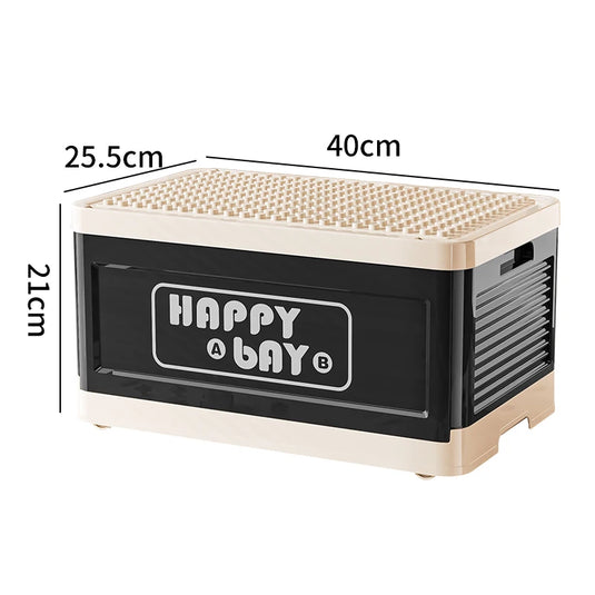 Foldable Toys Storage Box Building Block Organizer Box with Lid Movable Trolley Large Stackable Clothes Snack Storage Boxes