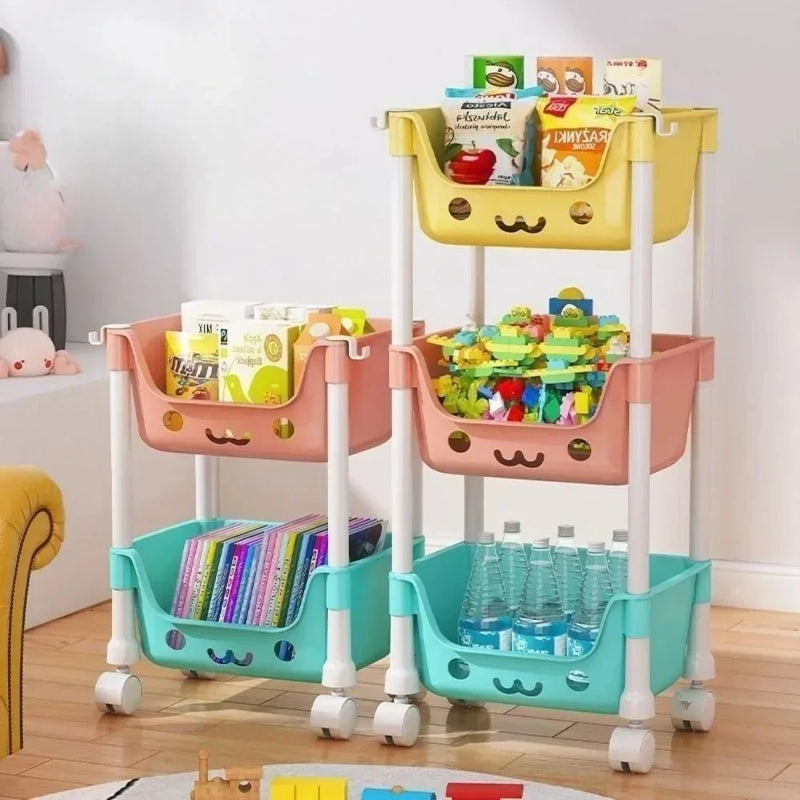 Load image into Gallery viewer, Toy Storage Cart Children's Toy Storage Rack and Shelf Rotating Bookshelf Household Mobile Handcart Living Room Storage Rack
