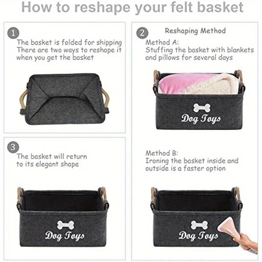 Felt pet toy box, dog toy box, storage basket box - perfect for organizing pets