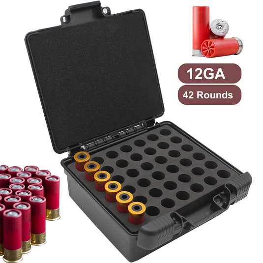 Tactical 12Ga Ammo Box 42 Rounds Bullets Case Pistol Rifle Ammunition Holder Cartridge Storage Box Case for Hunting Shooting