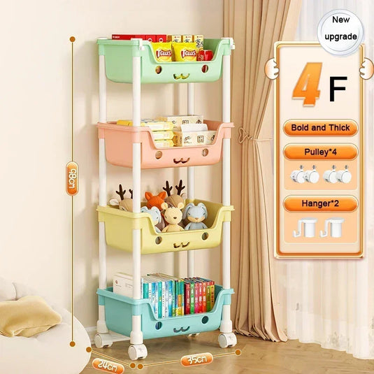 Toy Storage Cart Children's Toy Storage Rack and Shelf Rotating Bookshelf Household Mobile Handcart Living Room Storage Rack