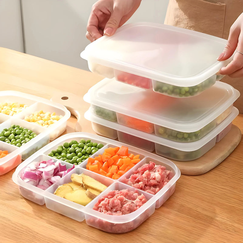 Load image into Gallery viewer, Refrigerator Storage Box 4/6 Grid Food Vegetable Fruit Storage Box Fridge Organizer Drain Basket Meat Onion Ginger Clear Crisper
