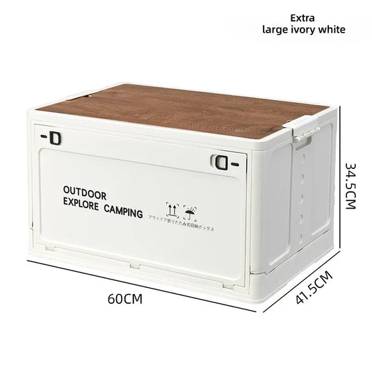 Folding outdoor picnic camping box, wooden-lid storage box, household storage luggage and organization box, car-mounted carrying