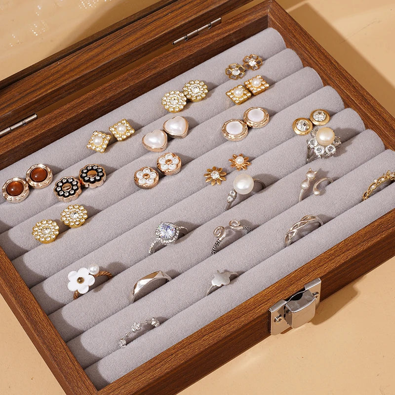 Load image into Gallery viewer, Walnut color jewelry box, ring necklace storage box, earrings, earrings, bracelets, jewelry box, solid wood jewelry box
