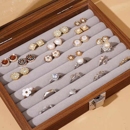 Walnut color jewelry box, ring necklace storage box, earrings, earrings, bracelets, jewelry box, solid wood jewelry box