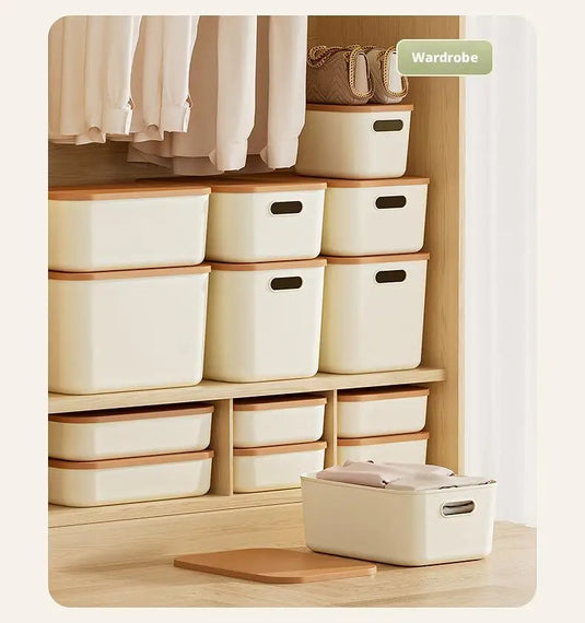 Toy Storage Box with Lid Desktop Plastic Snacks Cosmetics Organizer Basket Dormitory Wardrobe Sundry Pants Clothes Storage Box